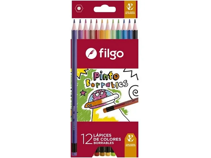 LAPICES DE COLORES LARGO FILGO BORRABLE x 12u