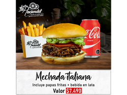 Mechada italiana + papas fritas + lata de bebida