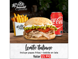 Lomo Italiano + papas fritas + lata de bebida