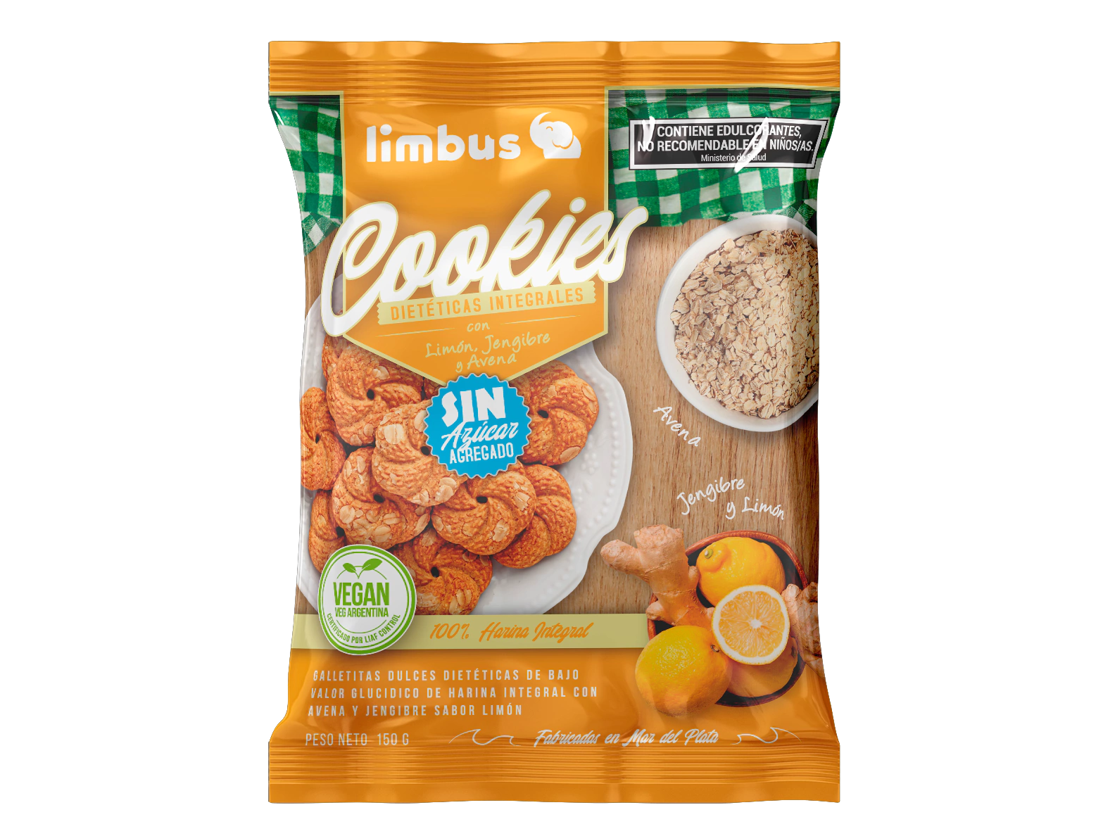 Galletas de limón y jenjibre (sin azúcar agregada) x 160g