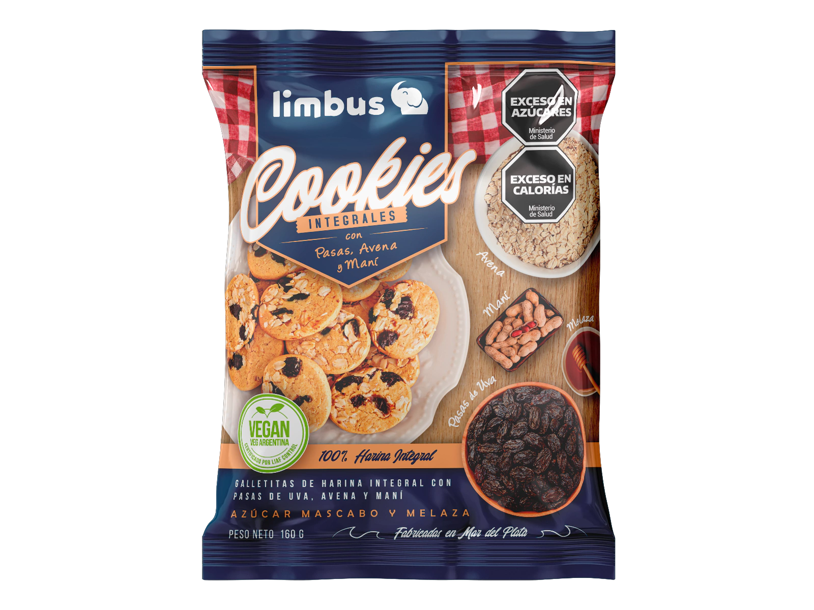 Galletas integrales con pasas de uva x 160g