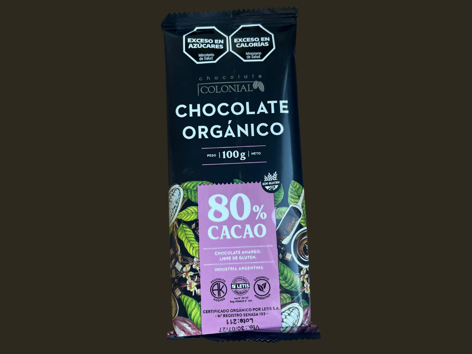 BARRA DE CHOCOLATE ORGANICO 80%