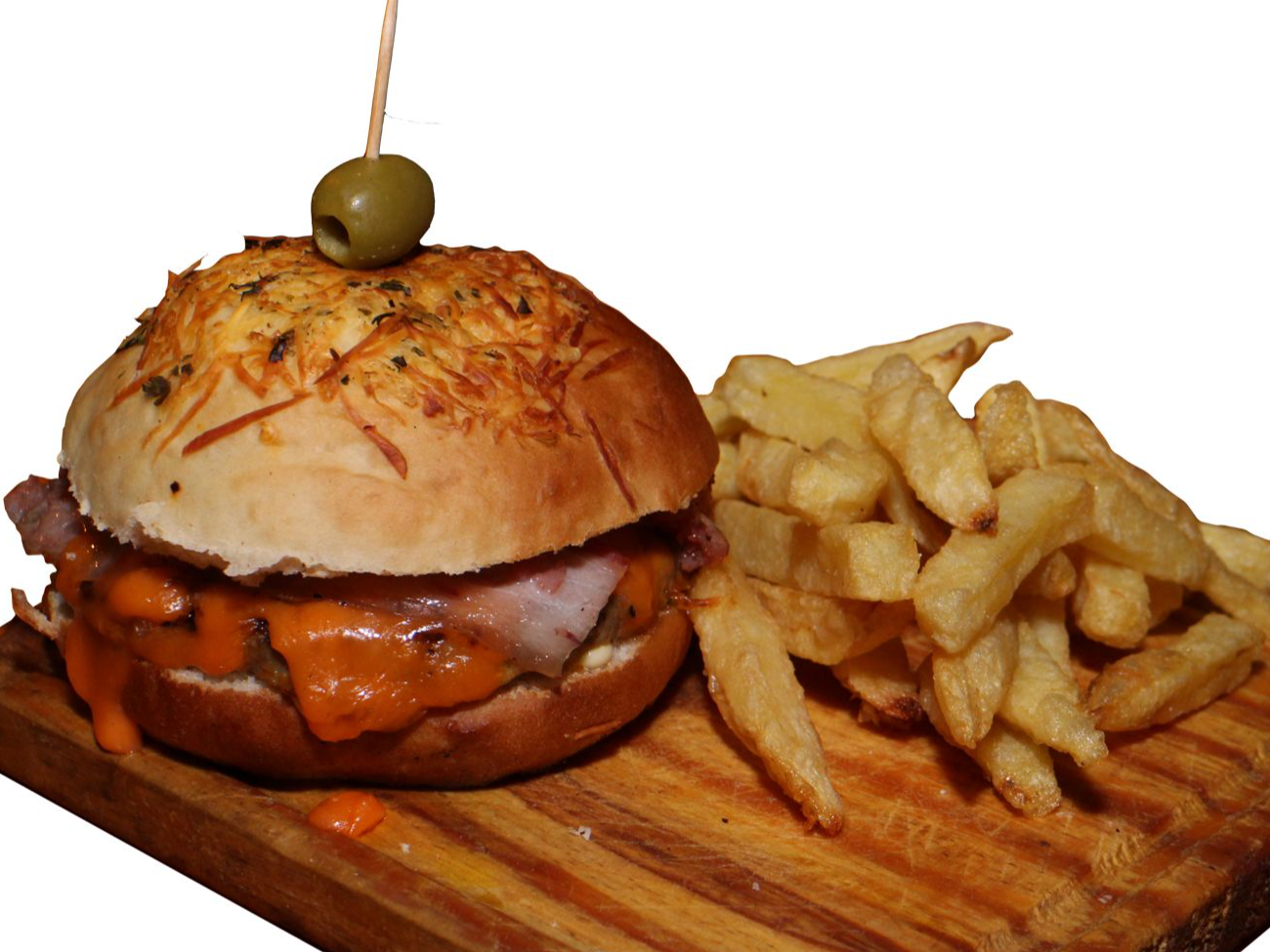 ESPECIAL-chedar ,panceta,huevo,tomate,papas fritas