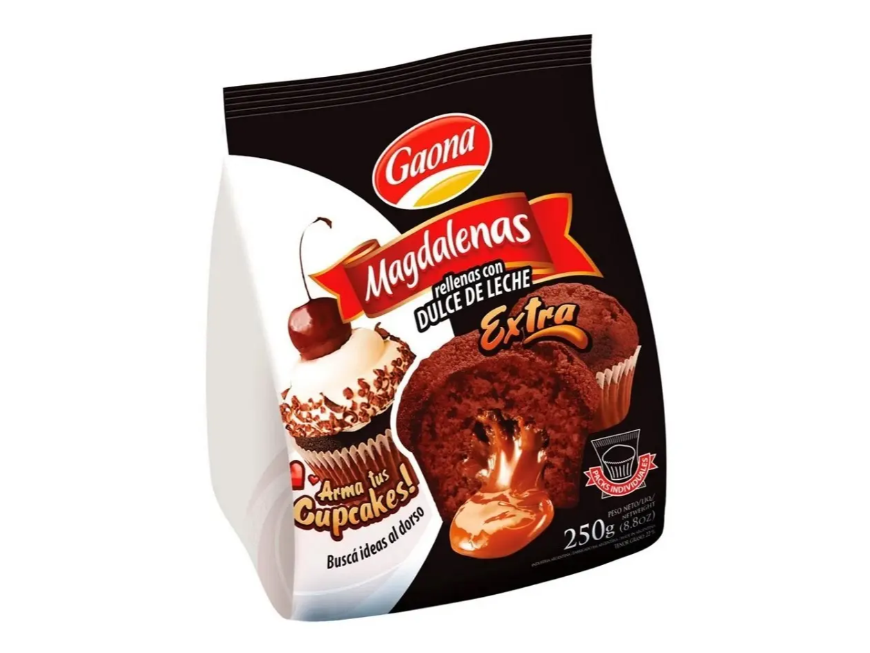 MAGDALENAS GAONA DE CHOCOLATE RELLENAS DE DULCE DE LECHE