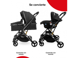 BEBESIT COCHE DE PASEO BEBESIT ALUMINIO 3 EN 1 HUEVITO Y MOISES NEGRO