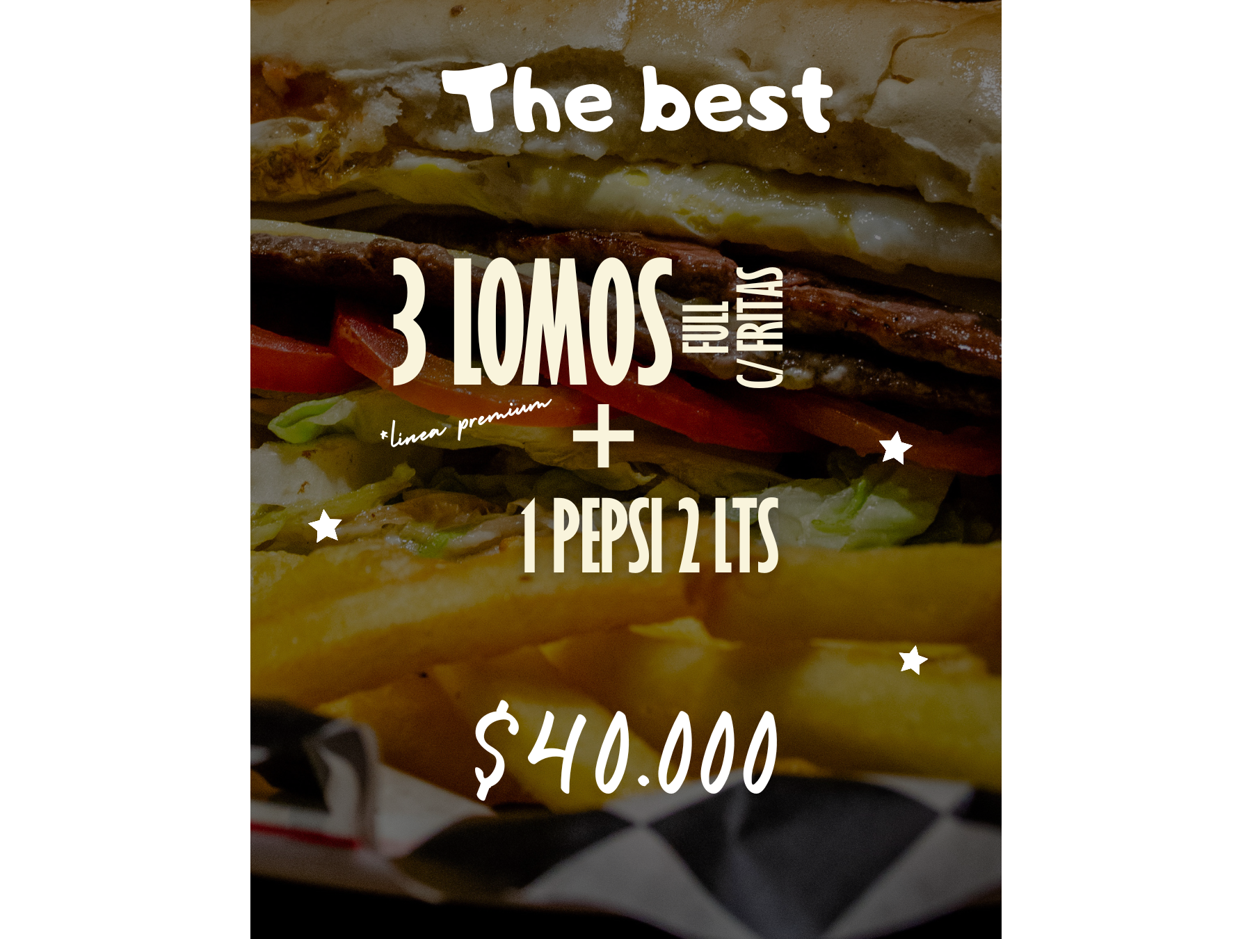 3 Lomos Full ( premium ) + Gaseosa