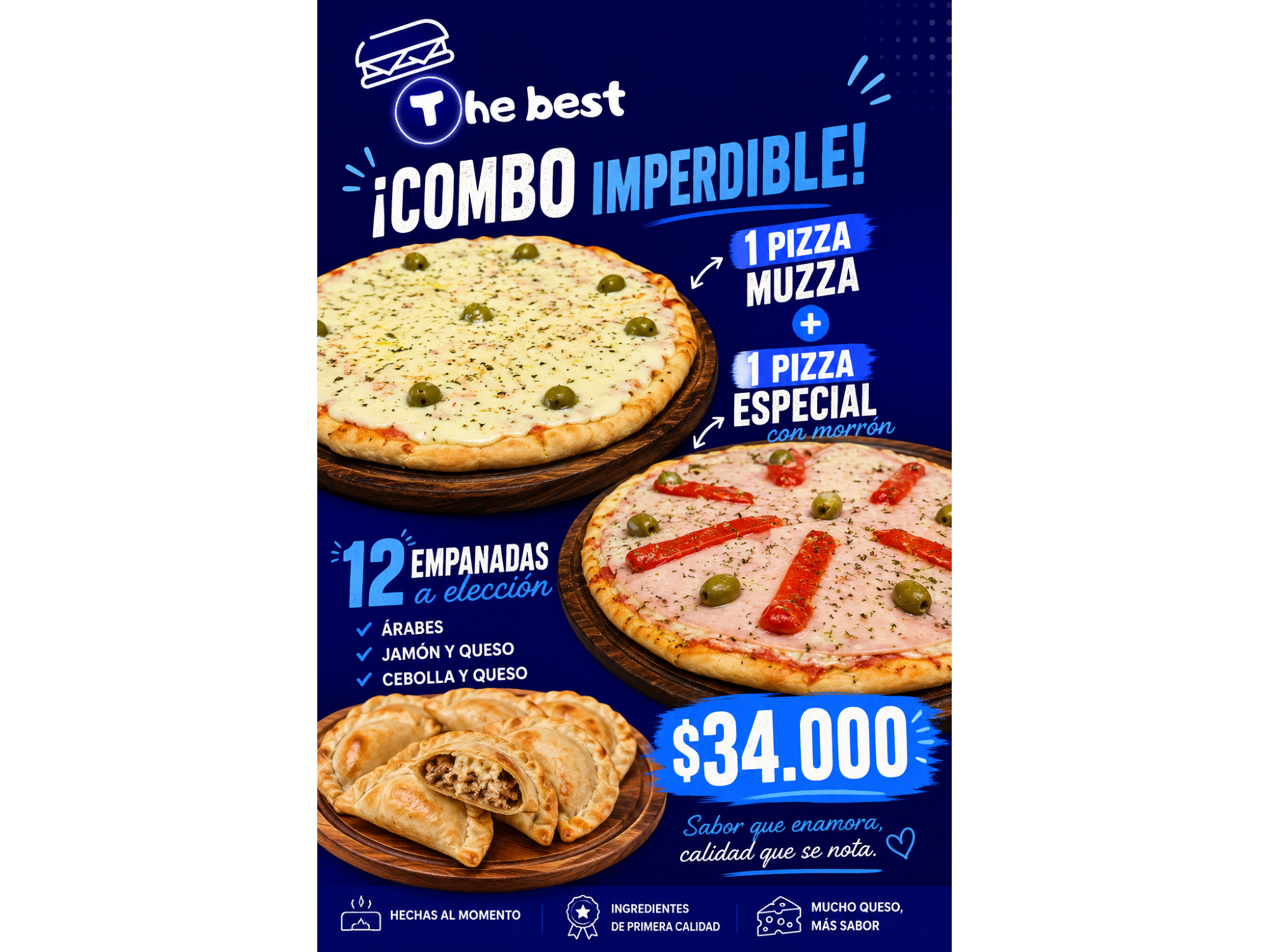 1 Muzzarella + 1 Especial + 12 Empanadas