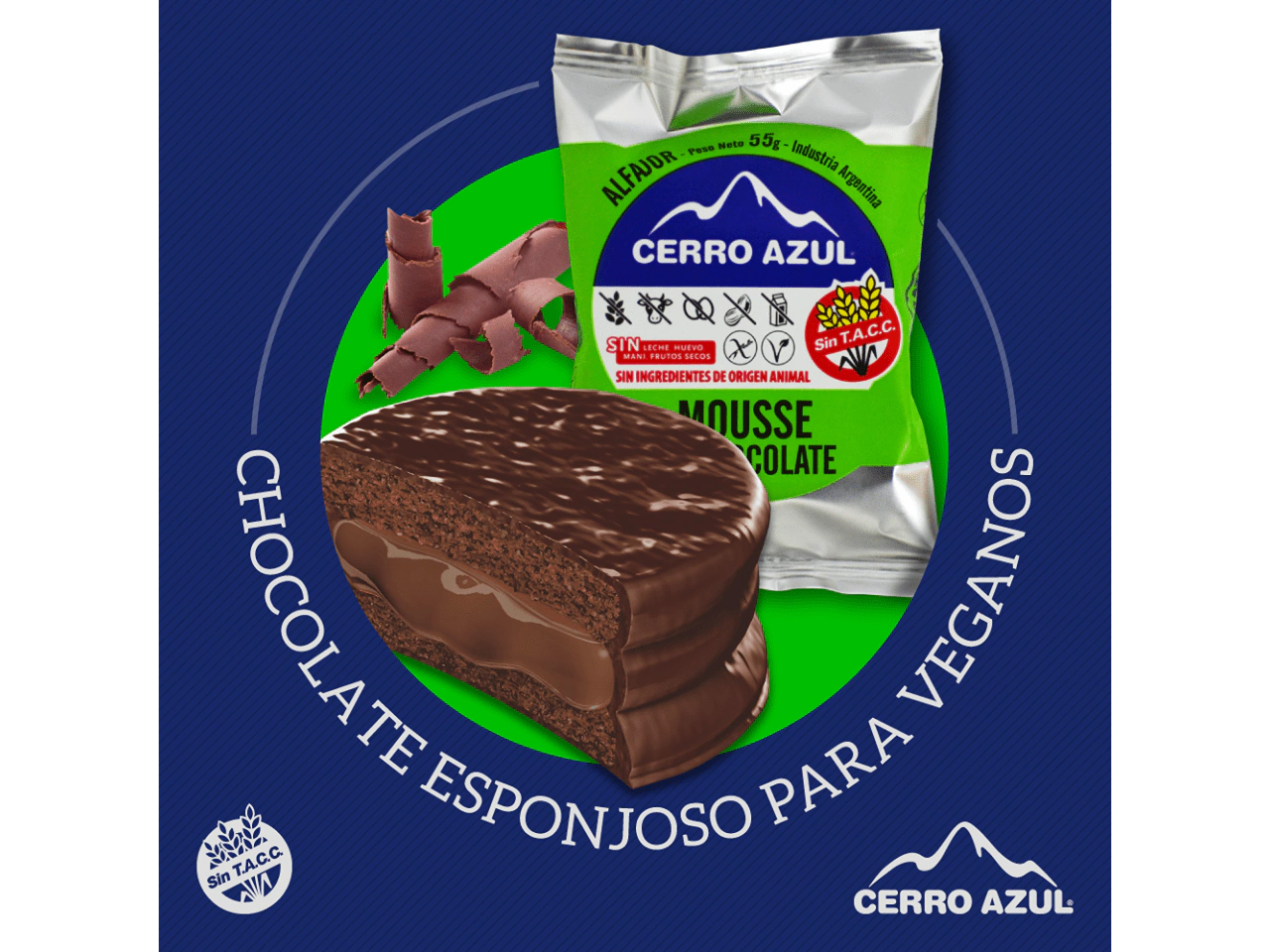 Alffajor Cerro Azul sin tacc, vegano, sin azucar (ver sabores)