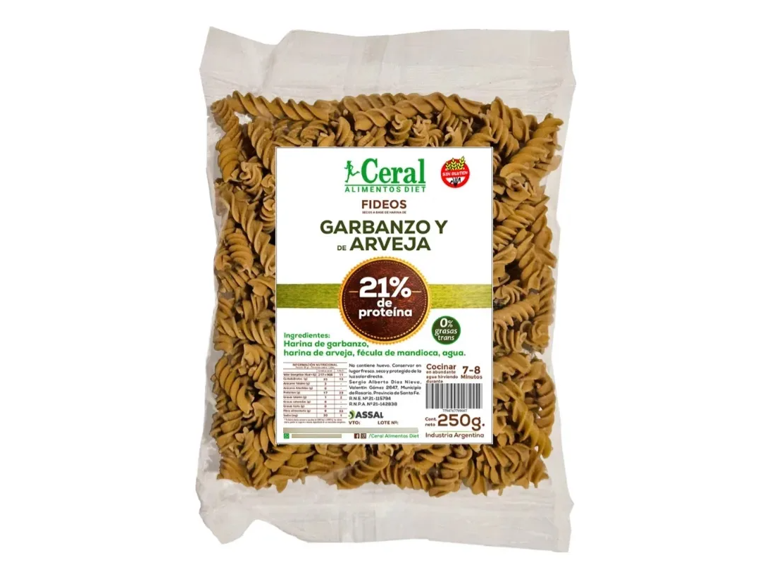 Fideos sin tacc Cereal (garbanzo y arbeja) 250 gr 21 gr de PROTEINA