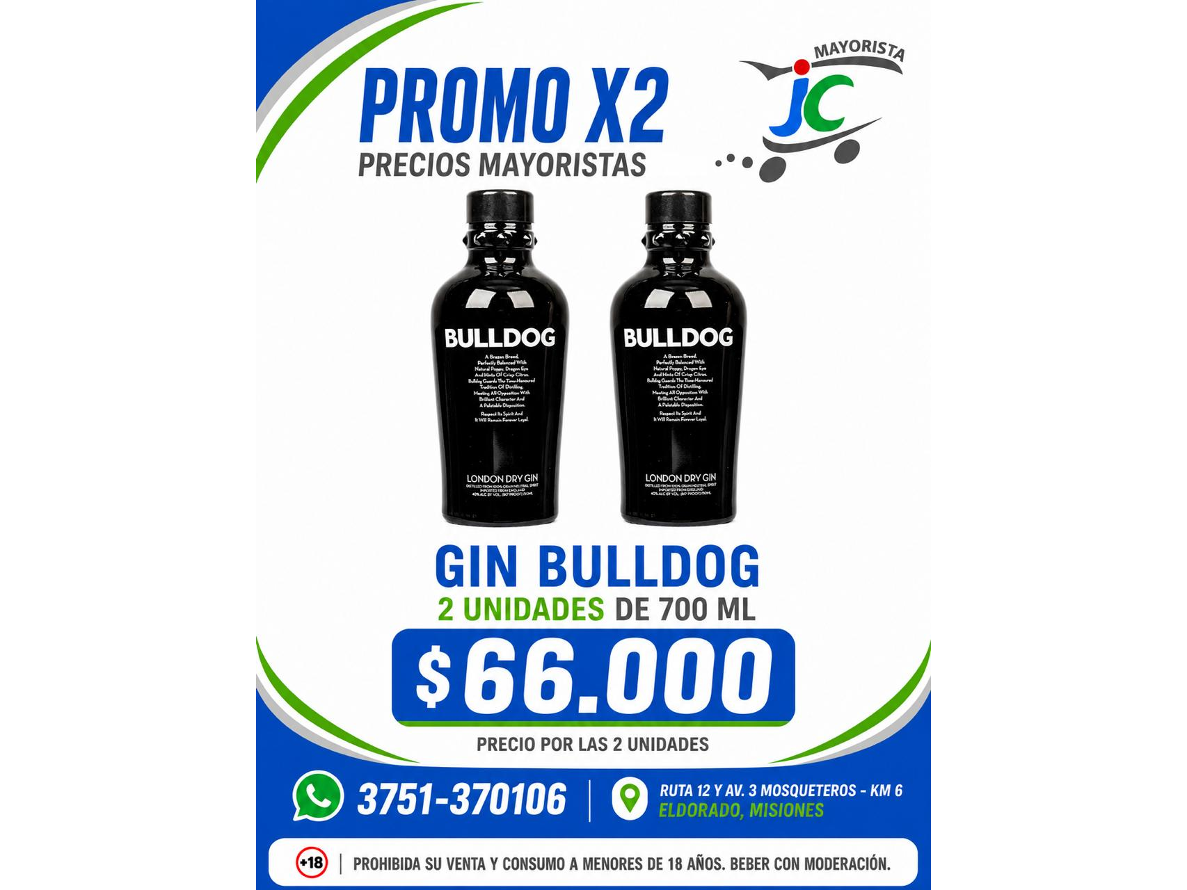 PROMO X 2 !!! GIN BULLDOG 2 UNIDADES X 700 ML de Mayorista JC