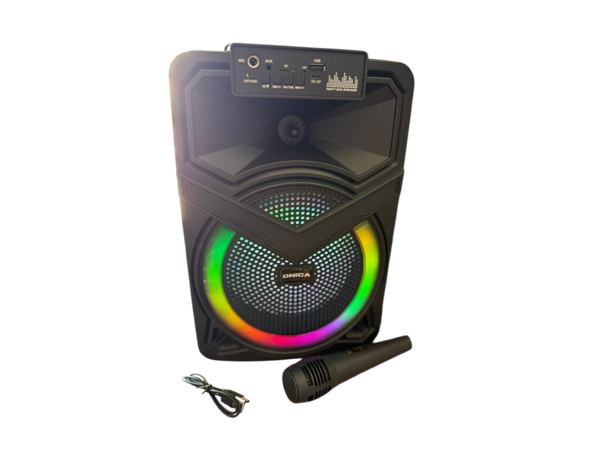 Parlante Portátil Bluetooth Onica con Micrófono y Luces LED