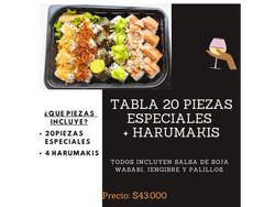 TABLA DE 20 PIEZAS ESPECIALES + ENTRADA DE HARUMAKIS