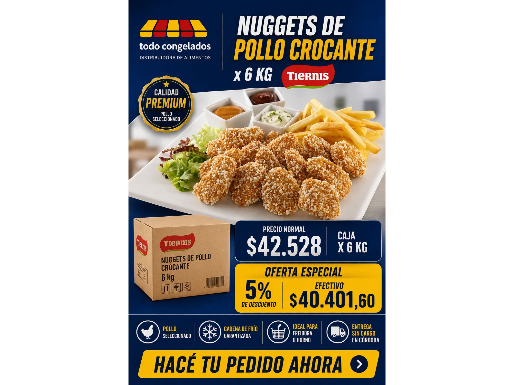 NUGGETS DE POLLO CROCANTE TIERNIS X6KG