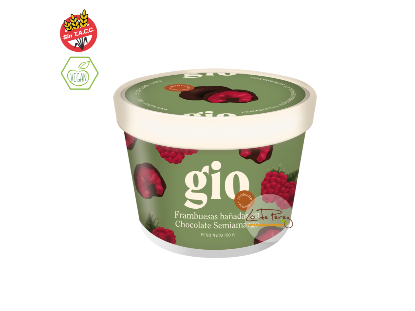 Frambuesas bañadas en chocolate semiamargo(VEGAN) 5 und de 150g GIO