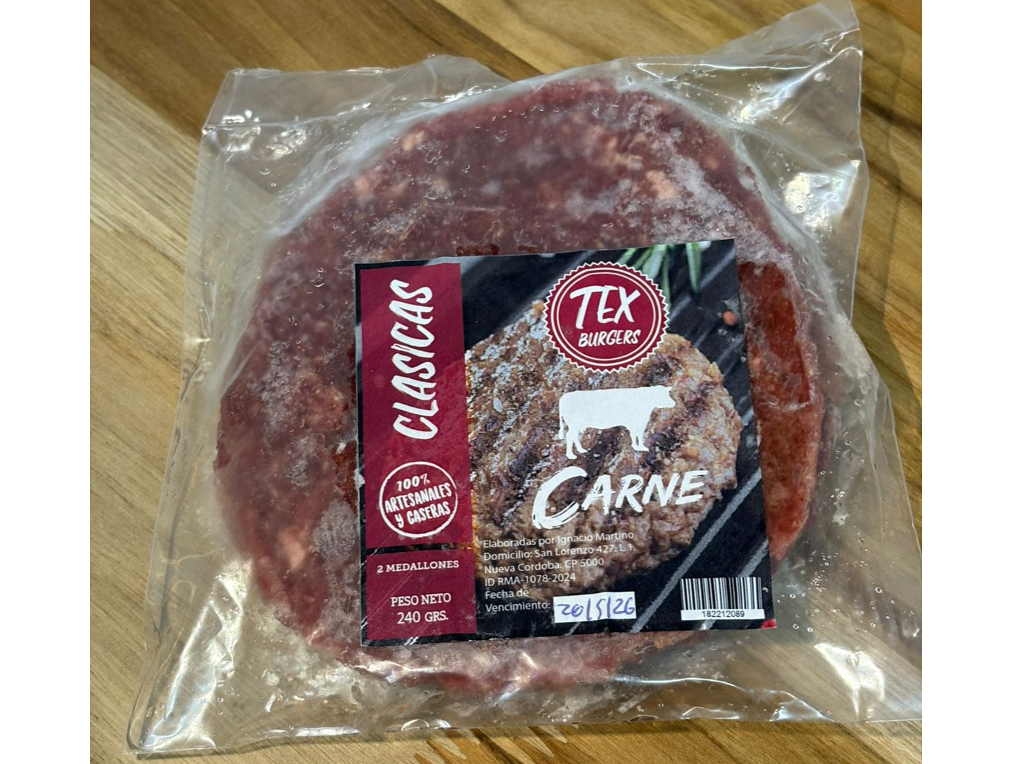 Burger Clasica 25x2x240gr Tex 100%Artesanal