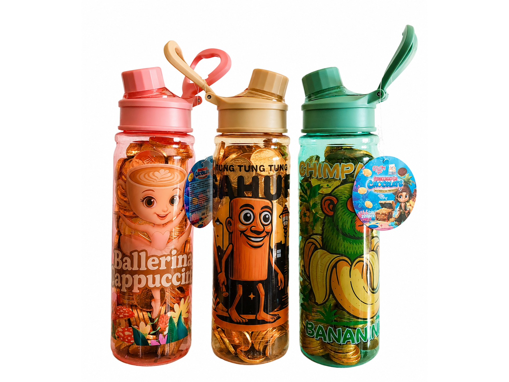 BOTELLA CON MONEDAS DE CHOCOLATES X UN