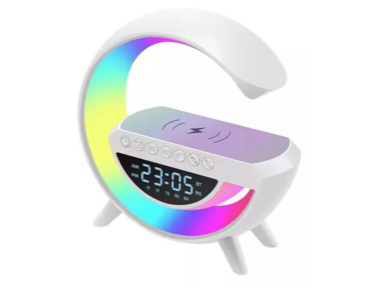 Despertador parlante y luz de mesa + Cargador inalámbrico + Luces led + Parlante