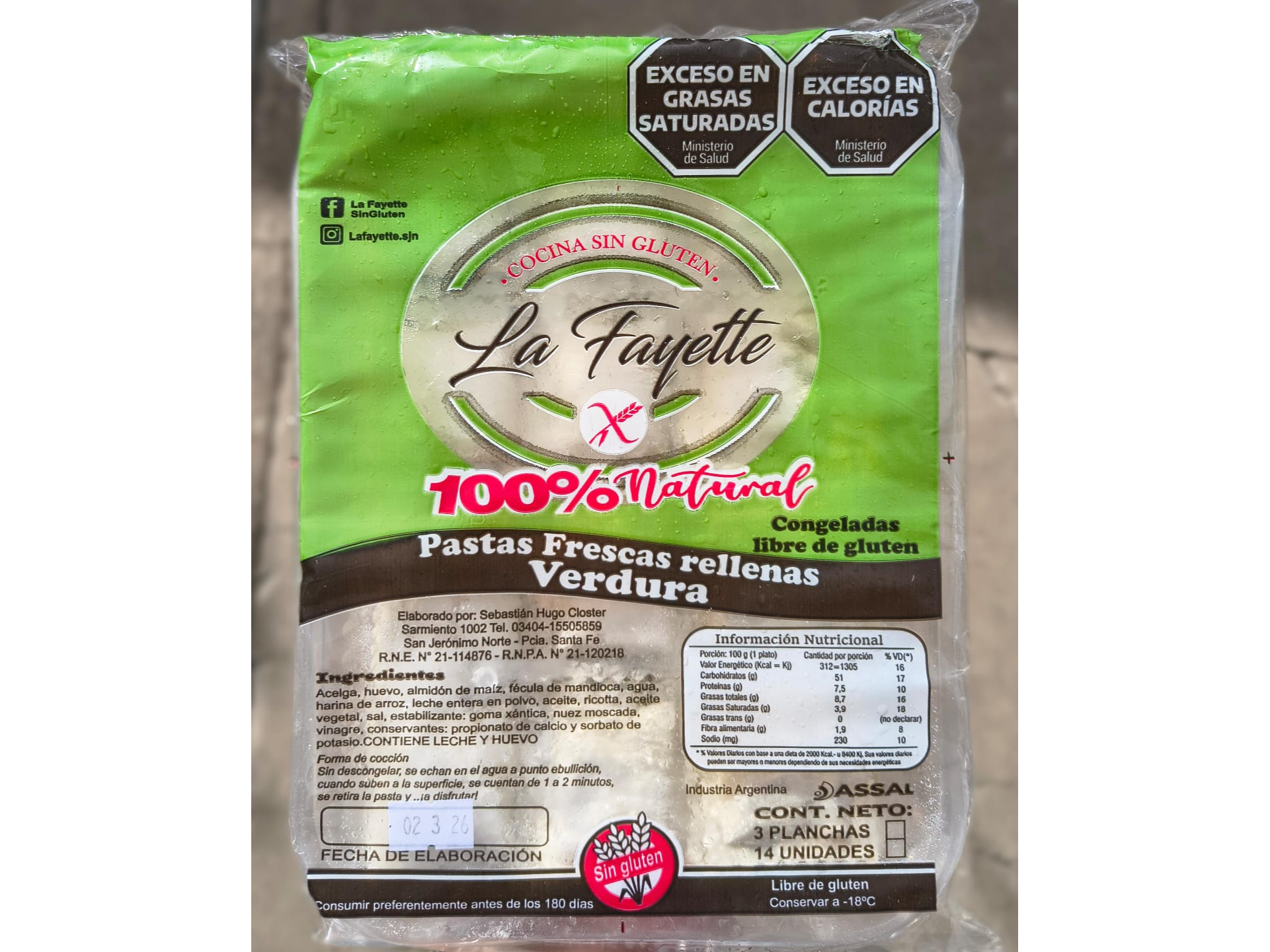 LA FAYETTE RAVIOLES DE VERDURA SIN TACC 500G