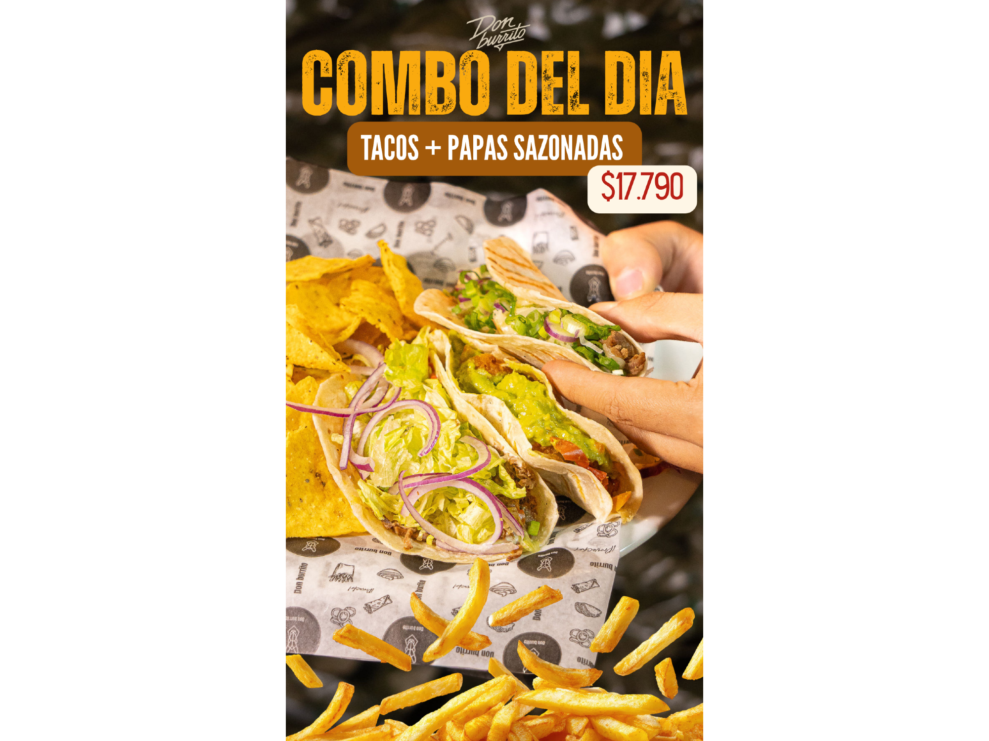 TACOS + PAPAS SAZONADAS