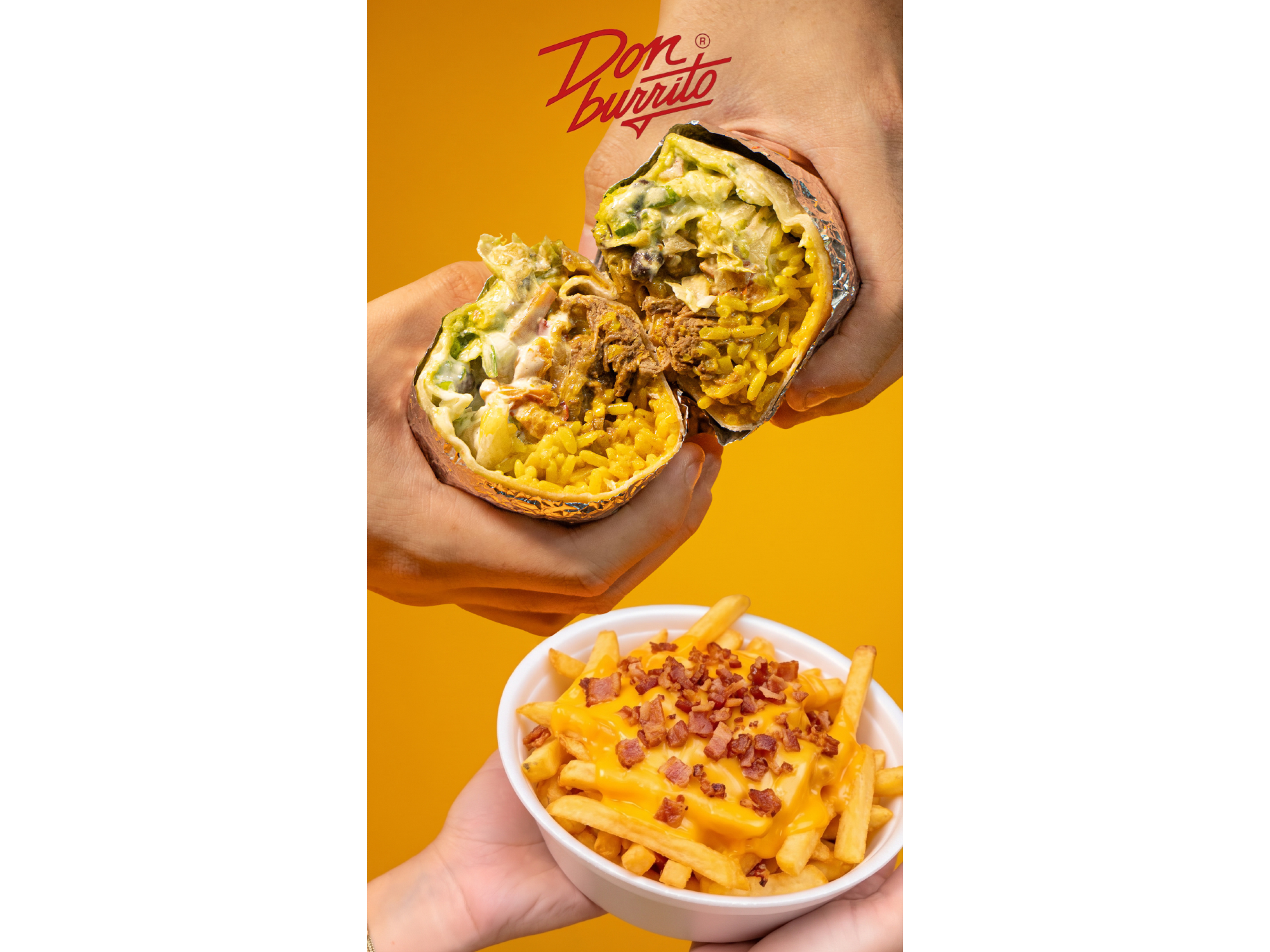 Burrito XL + Papas C/ cheddar y bacon