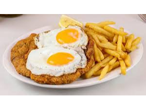 Milanesa a caballo, con papas Fritas