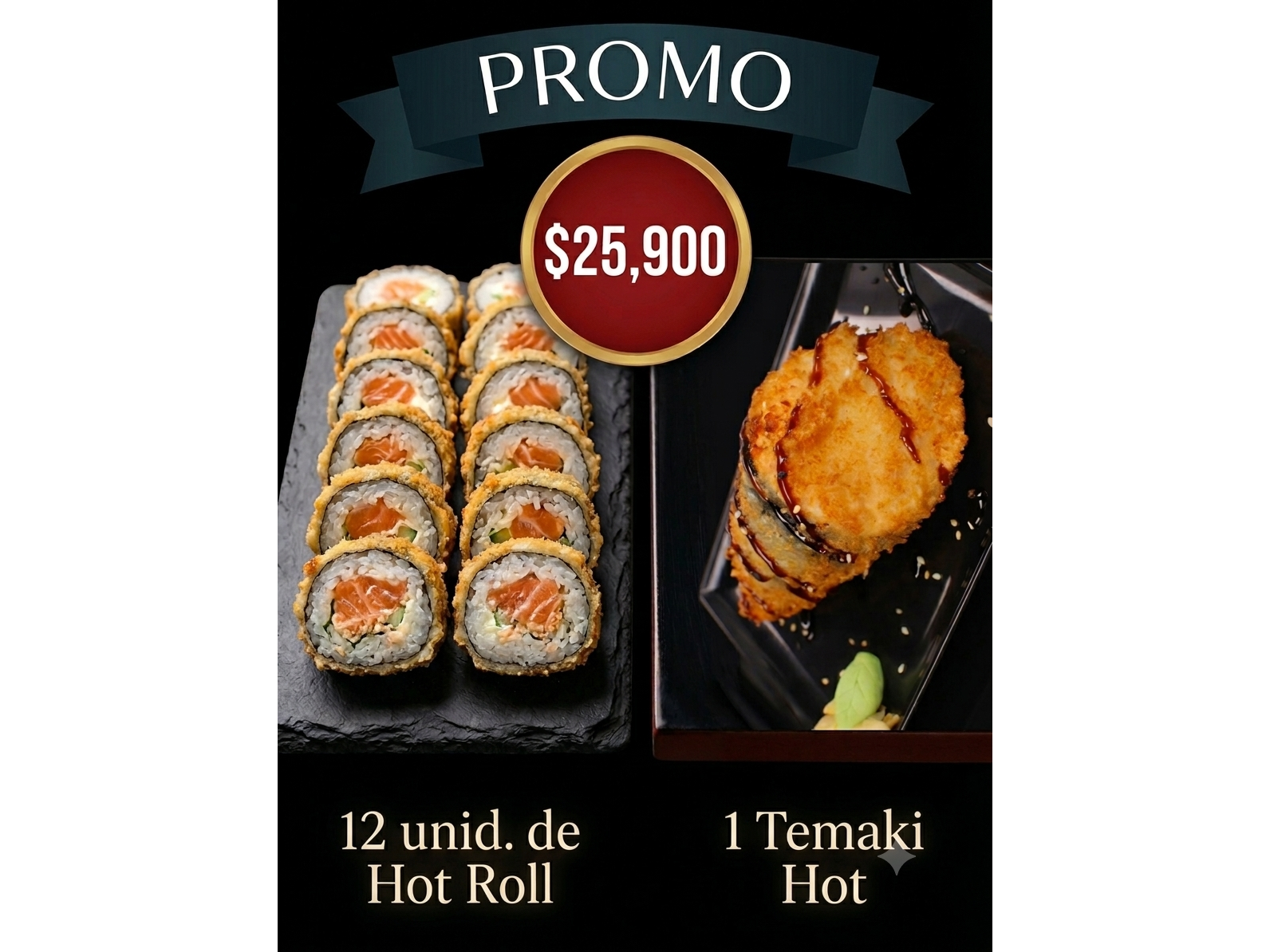 12 unid hot roll + 1 temaki hot
