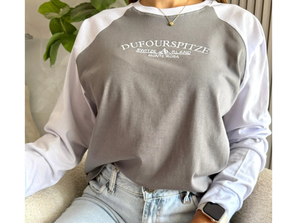 CAMISETA COMBINADA ALGODON GRIS LISO