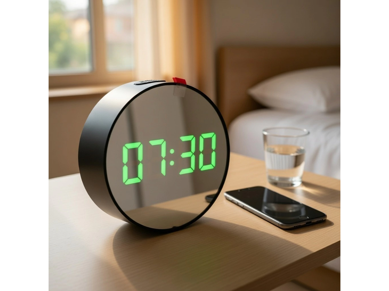 RELOJ ESPEJO CON ALARMA Y TERMÓMETRO