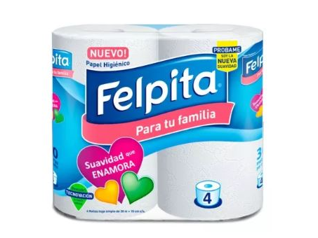 PAPEL HIGIENICO FELPITA - HOJA SIMPLE x 30 MT.  x 4 UN