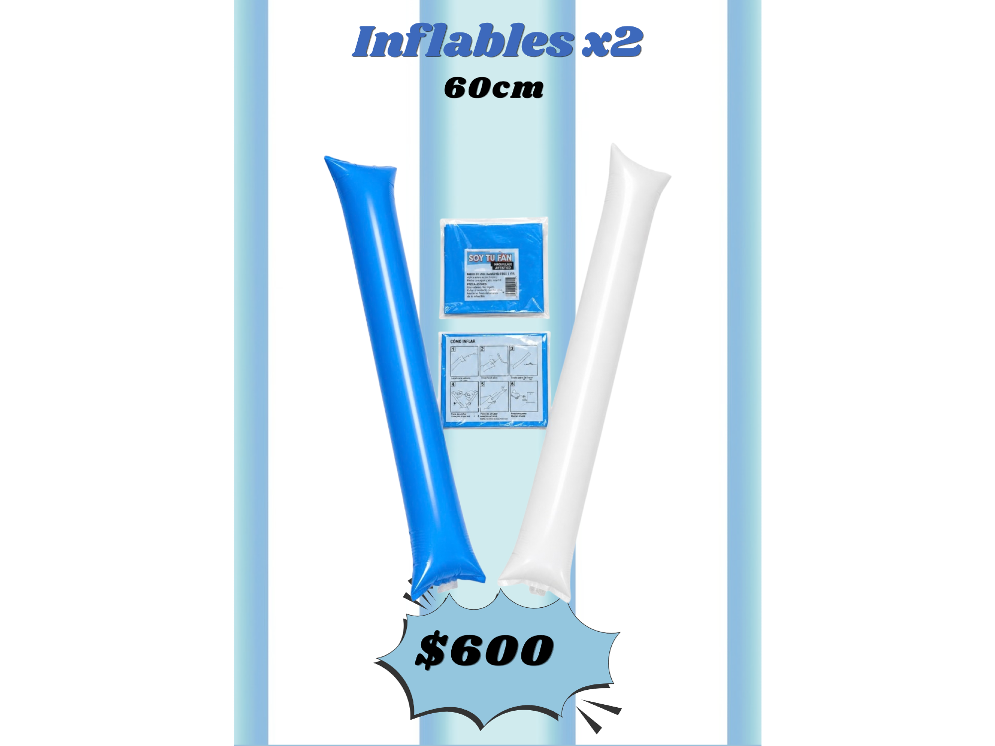 INFLABLE X2 - CELESTE Y BLANCO . 60CM