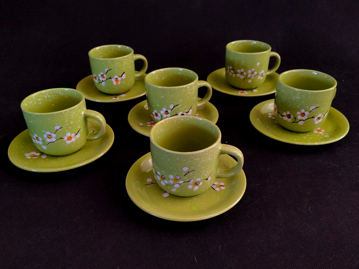 Juego de 12 piezas tazas con platos de té  VERDE
