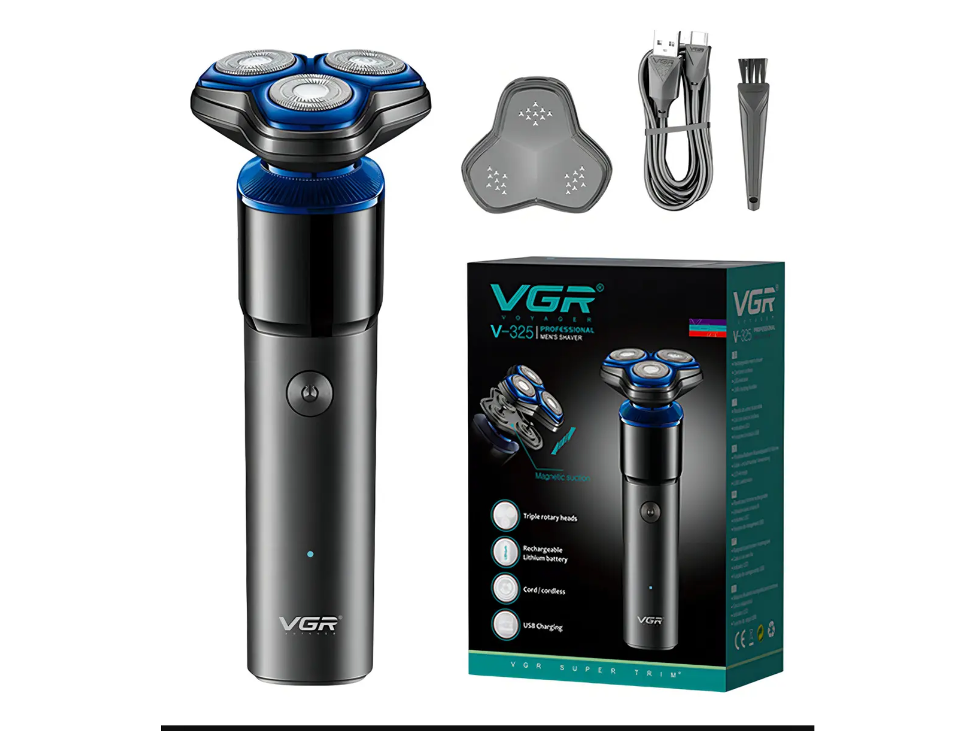 Afeitadora Eléctrica Profesional VGR V-325 – Triple Cabezal Rotativo