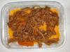 Roast beef desmenuzado con puré de papa y calabaza