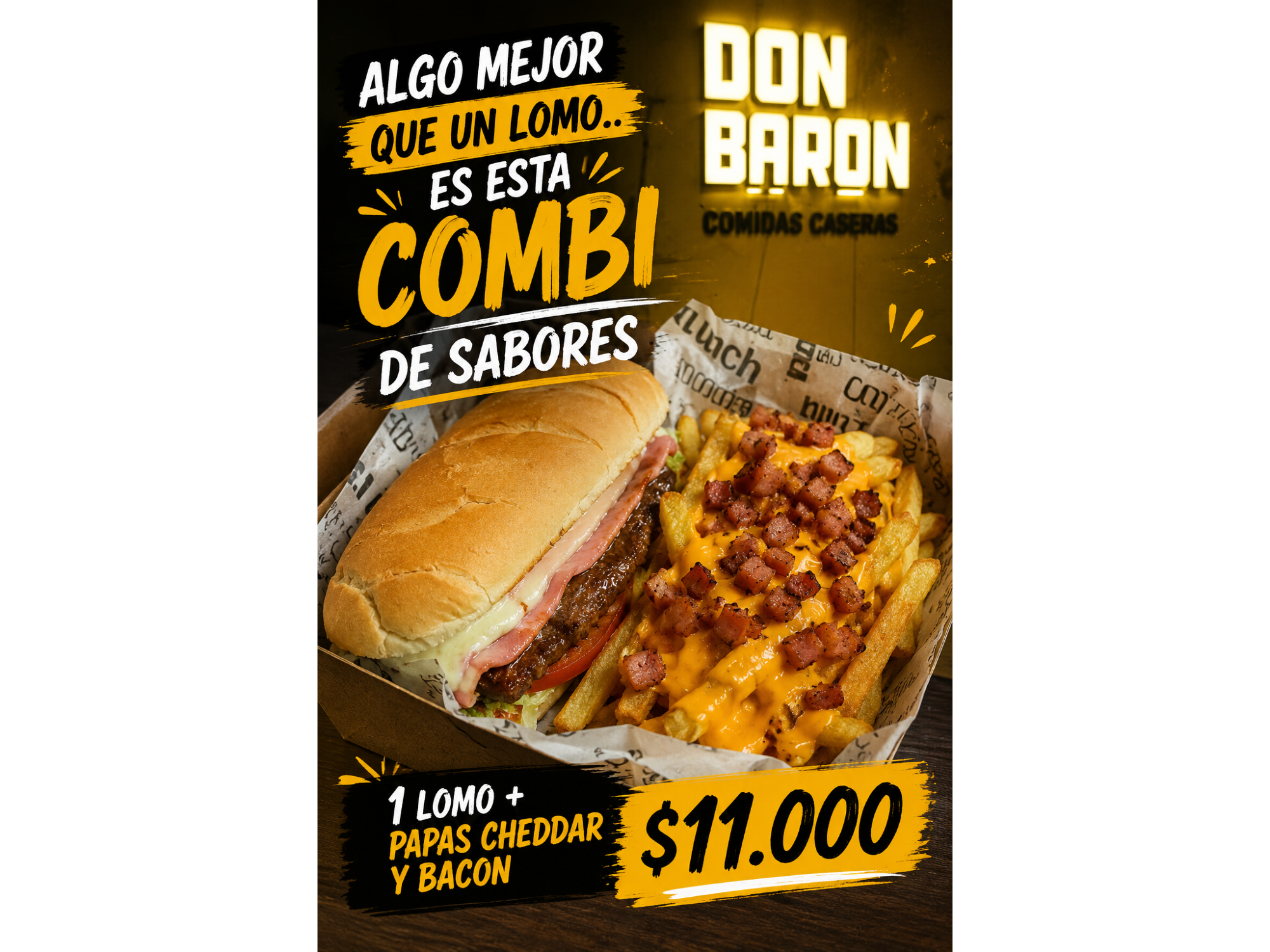 1 LOMO TERNERA CON PAPAS CHEDAR Y BACON
