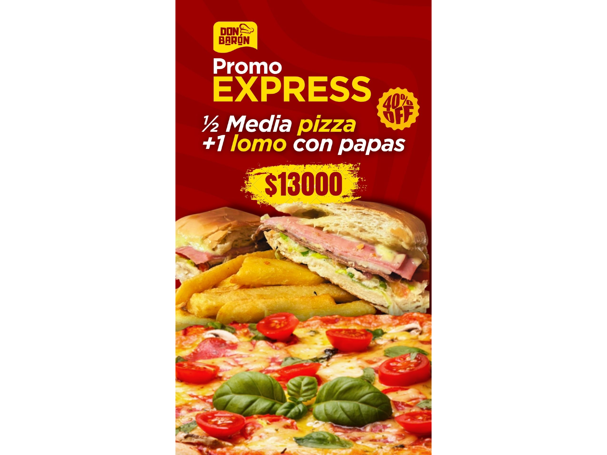 MEDIA PIZZA + 1 LOMO COMPLETO