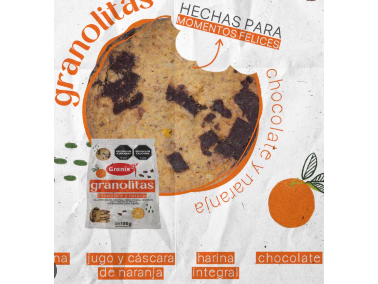 GRANOLITAS de naranja y chocolate x 150 gr