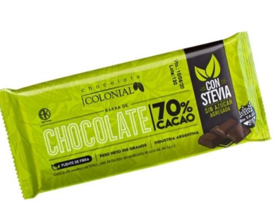 CHOCO CON STEVIA  70%. X 100 GR COLONIAL