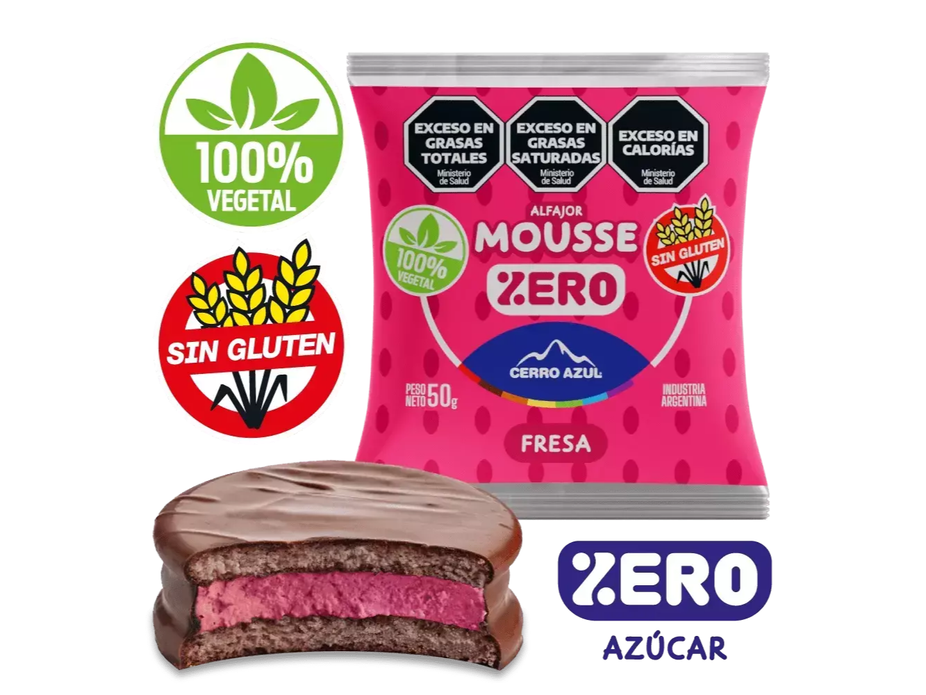 Alfajor Fresa , Sin Azúcar, Sin TACC- Cerro Azul x 55g