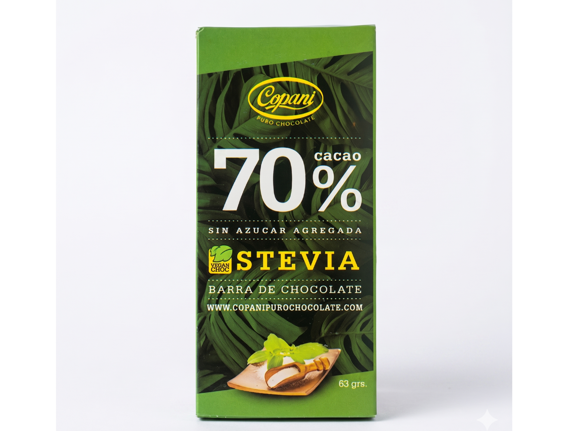Tableta de Chocolate Copani 70% Endulzado con Stevia  63g