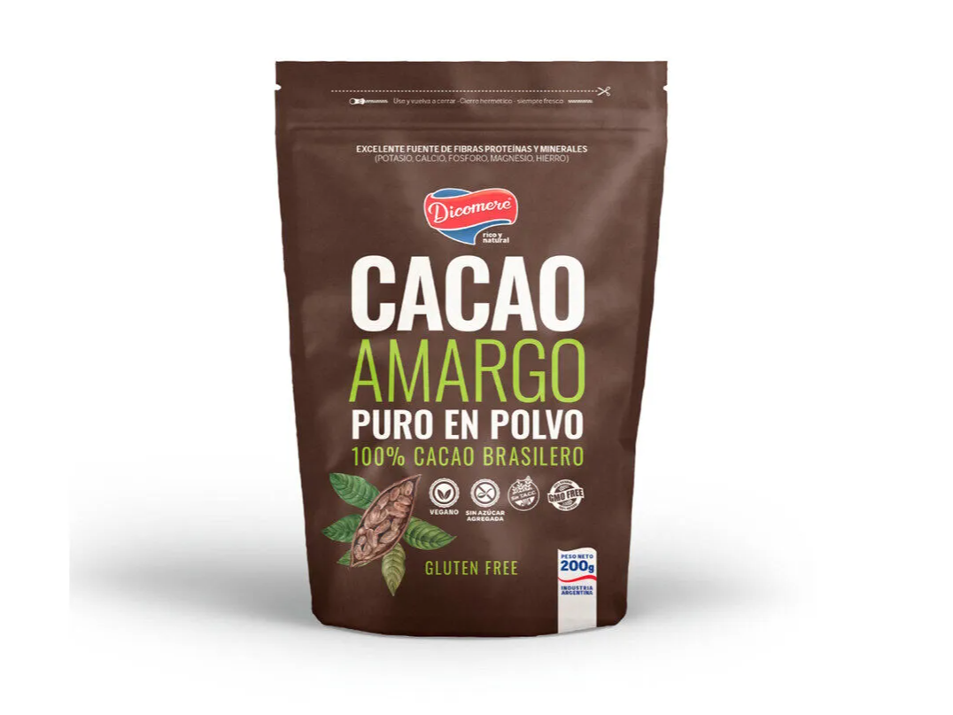 Cacao Amargo Puro En Polvo Dicomere 0% Azucar Sin Tacc 200gr