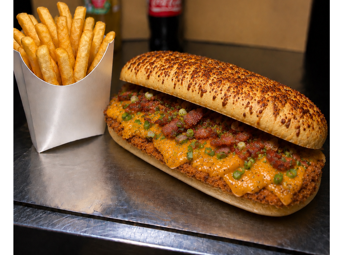 A LA CHEDDAR DE POLLO+PAPAS🔥🍟