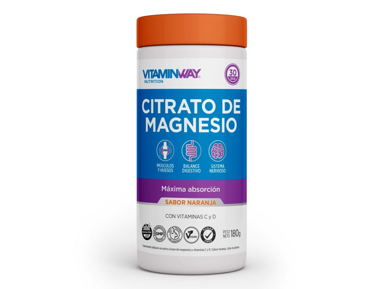 CITRATO DE MAGNESIO frasco x 180g sabor naranja