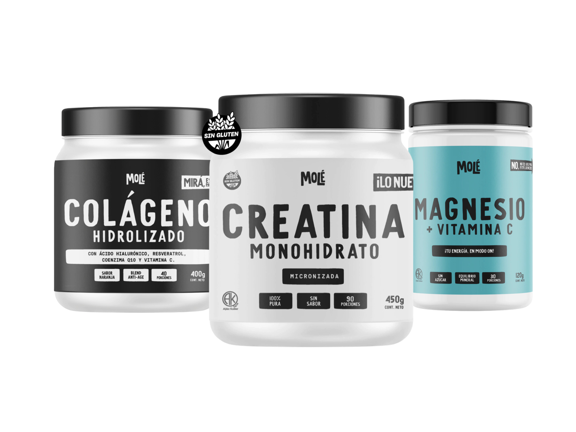 COMBO MUJER MOLÉ  I Creatina 450g + Colageno Hidrolizado 400g + Magnesio 120g