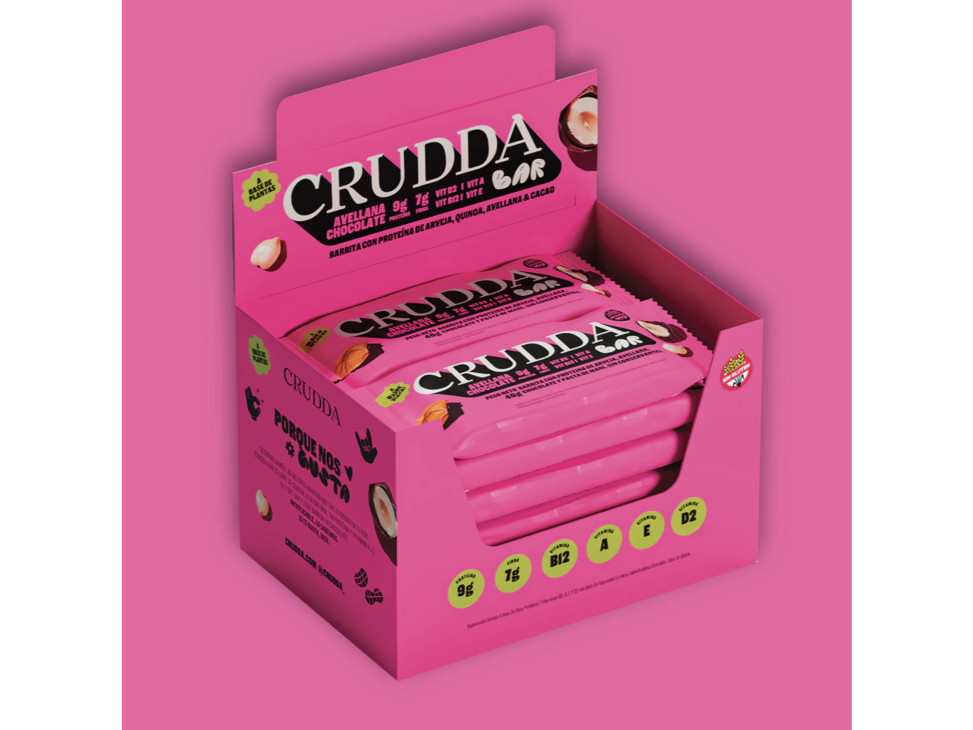 CRUDDA BAR AVELLANA CHOCOLATE - 10 barritas de WORLDPROTEIN