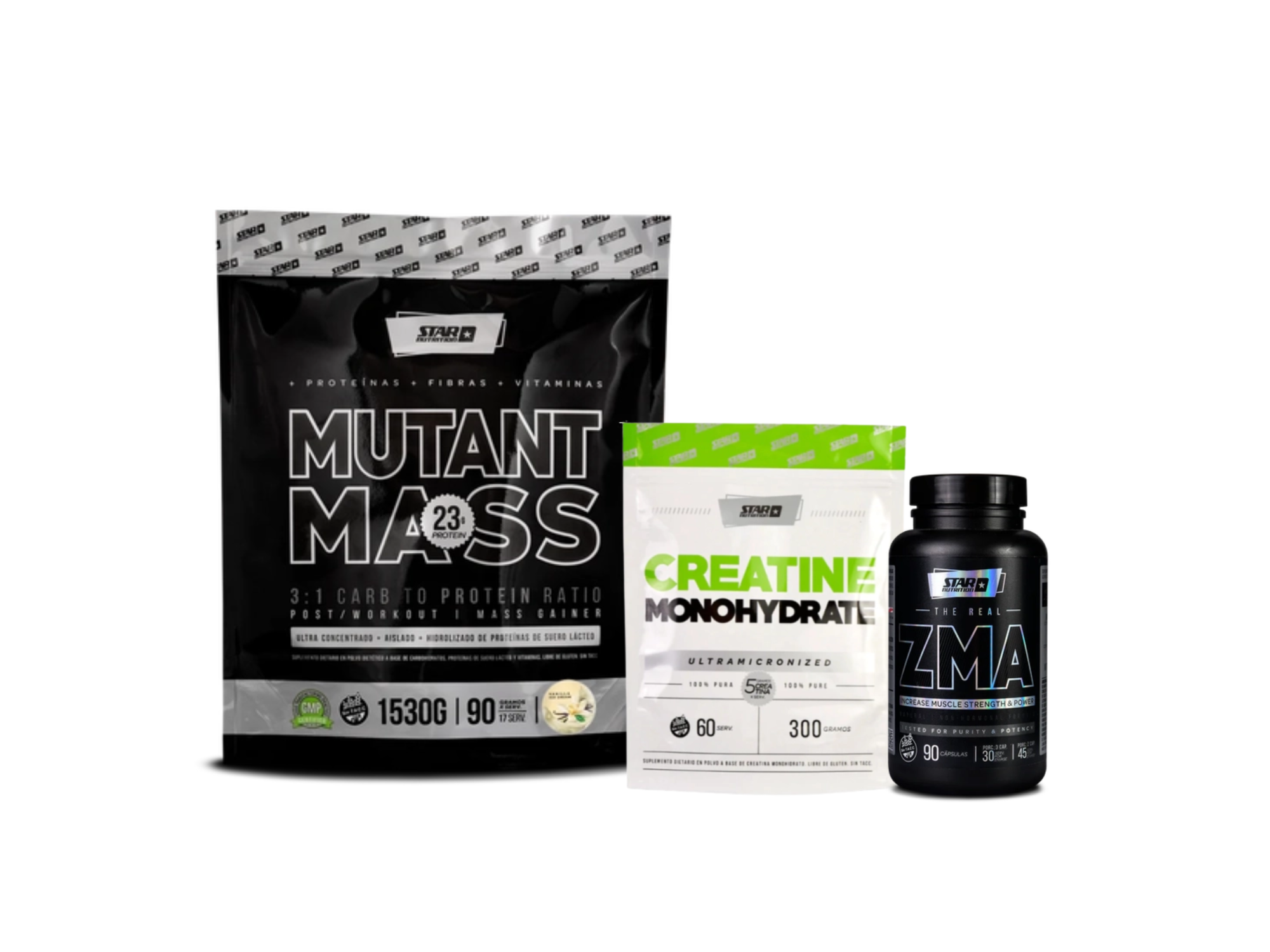 COMBO VOLUMEN STAR Mutant Mass 1,5 kg + Creatina 300g + ZMA x90