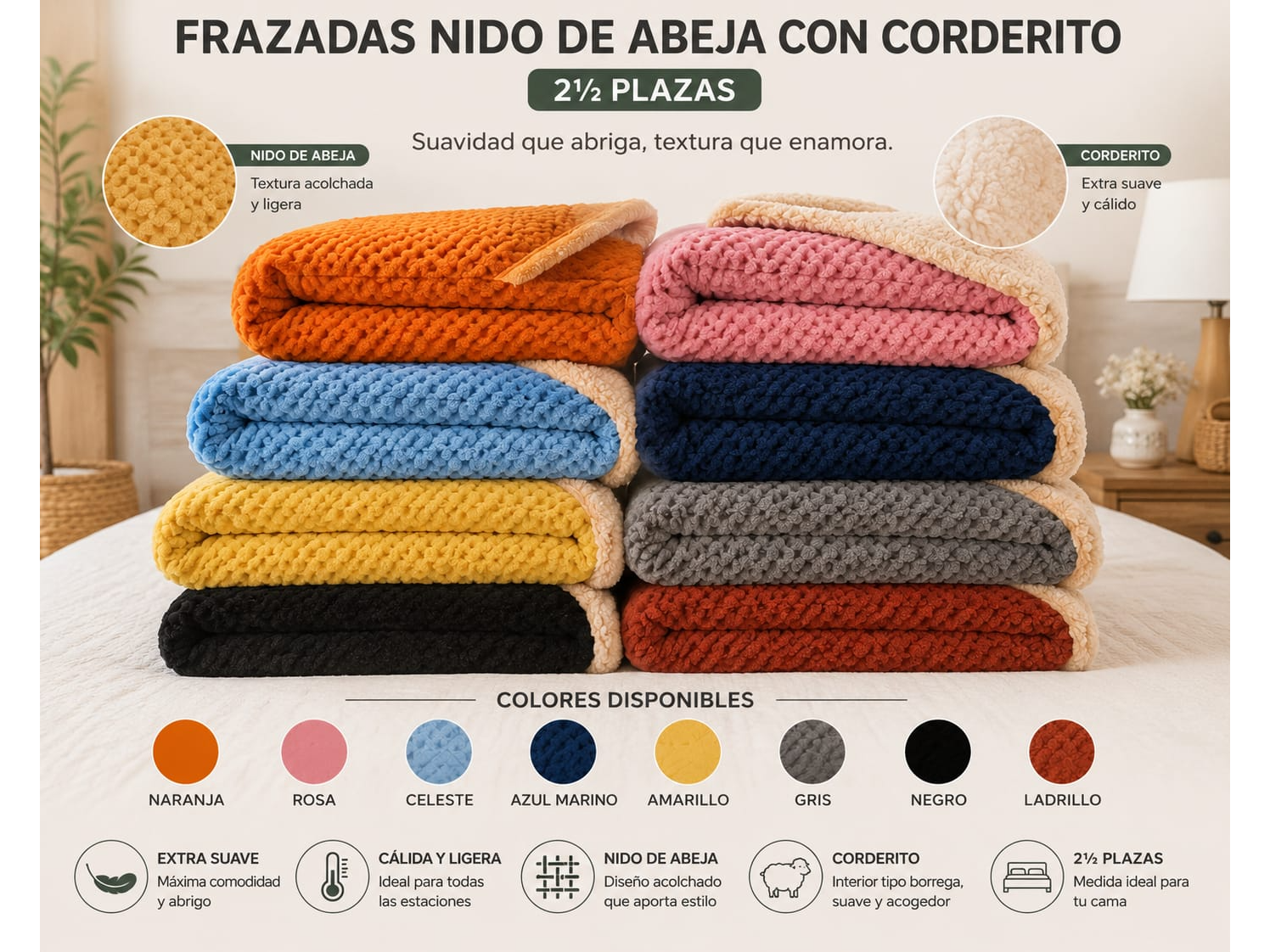 Manta nido de abeja con corderito 2 1/2
