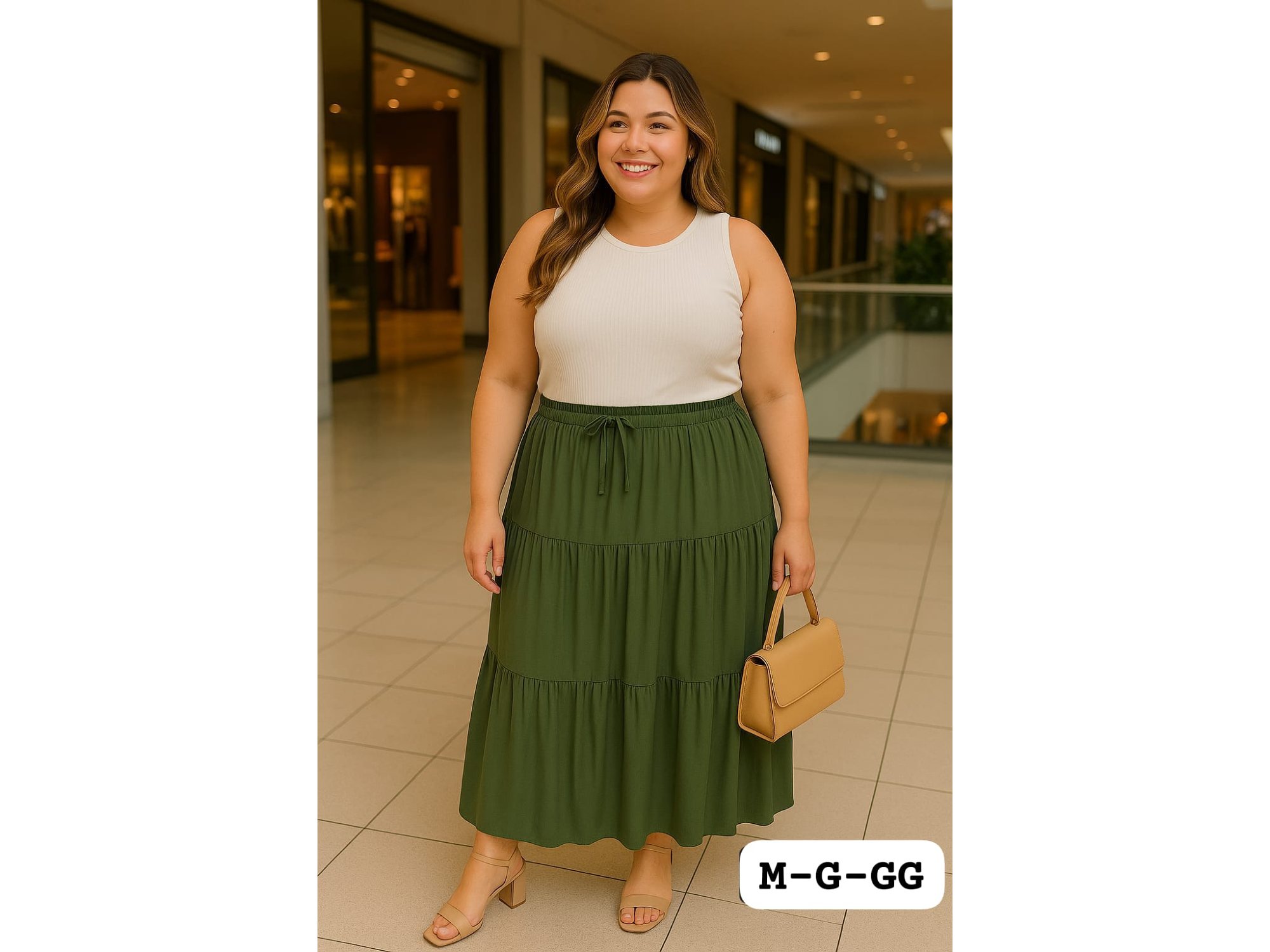 Pollera de lino color verde cubre M/G/GG