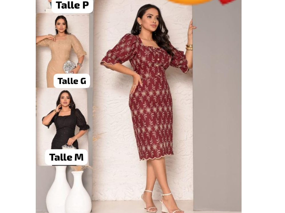 Vestido algodón bordado bordo talla GG