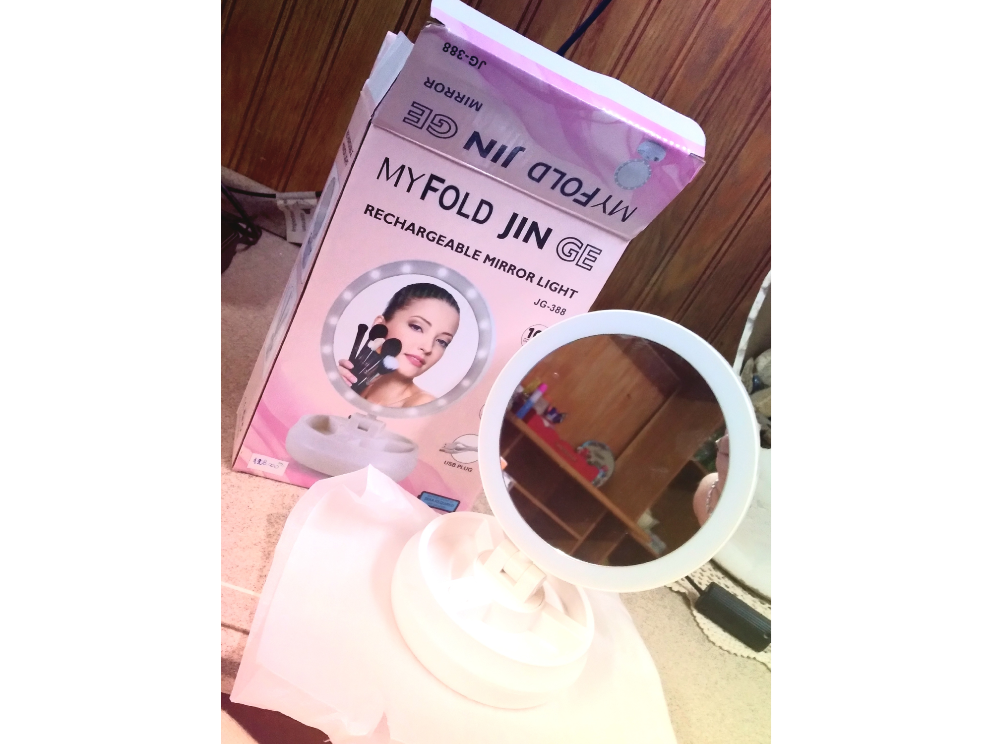 Espejo con luz recargable USB