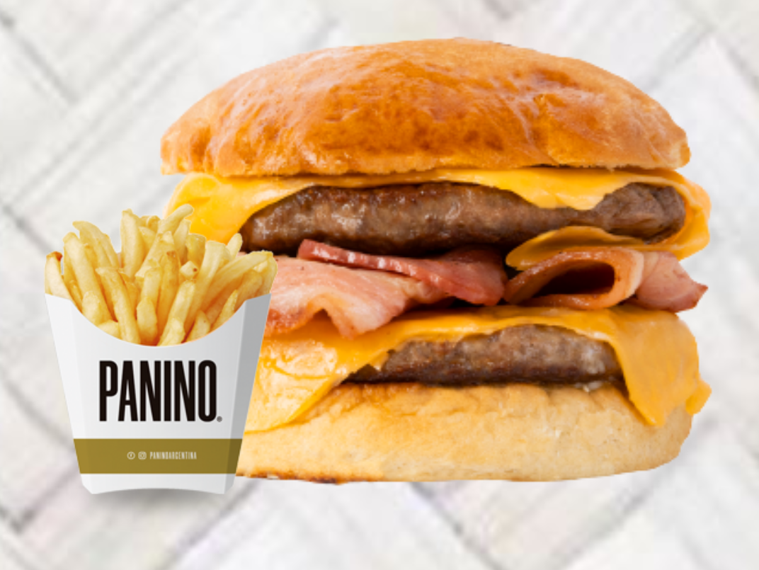 Hamburguesa Doble Bacon + Papas Fritas